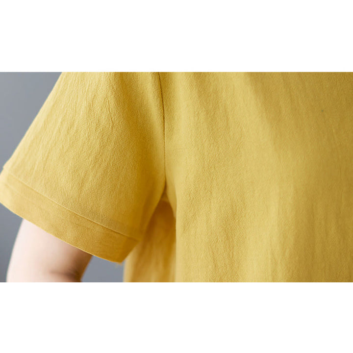 Buddha Stones Side Slit Design Women's Cotton Linen Crew Neck Short Sleeve T-Shirt Wtih Pocket - image 10