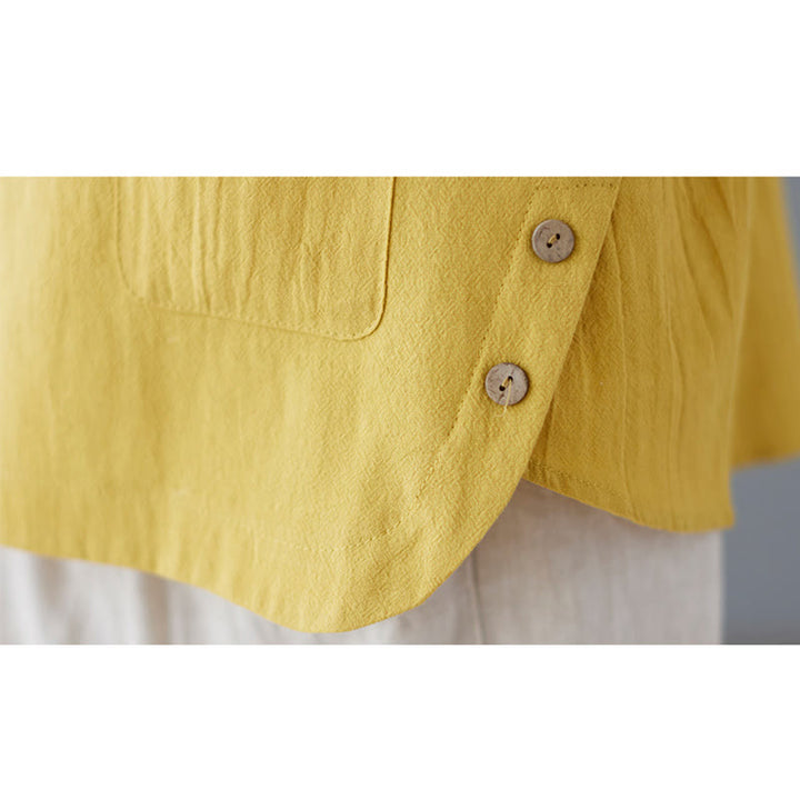 Buddha Stones Side Slit Design Women's Cotton Linen Crew Neck Short Sleeve T-Shirt Wtih Pocket - image 12