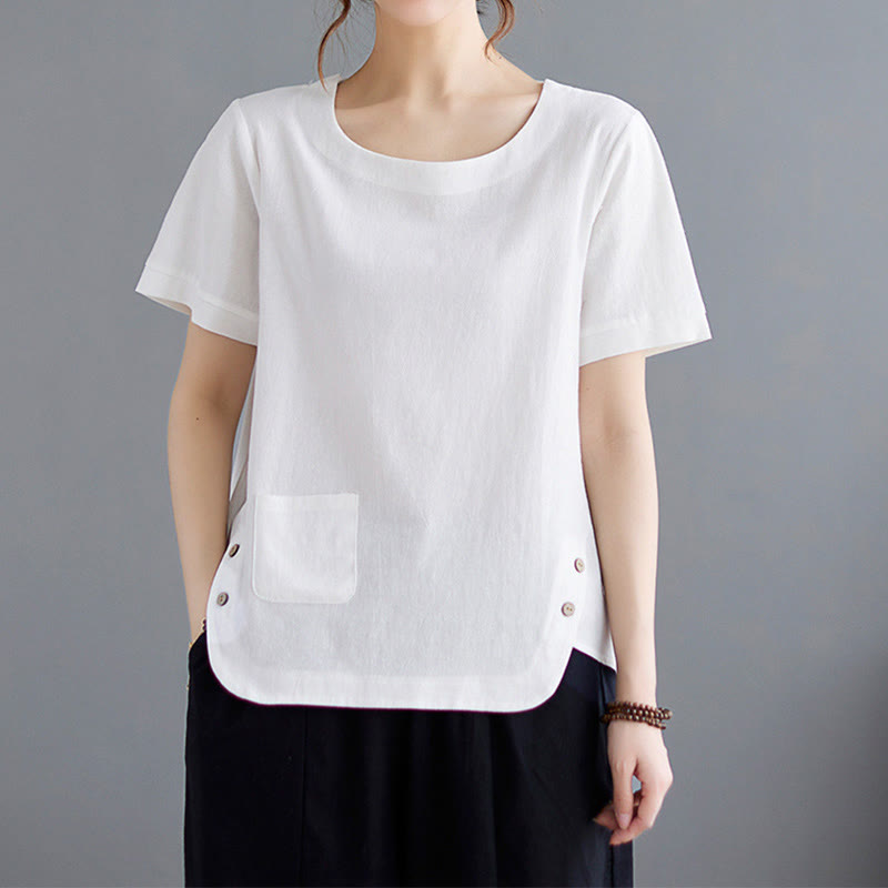 Buddha Stones Side Slit Design Women's Cotton Polyester Crew Neck Short Sleeve T-Shirt Wtih Pocket - image 15