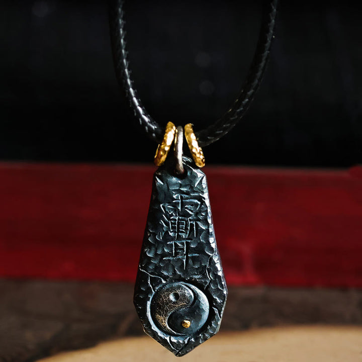 Buddha Stones 999 Sterling Silver 24k Gold Big Dipper Yin Yang Design Harmony Necklace Pendant - 999 Sterling Silver & Leather Cord Chain - image 0