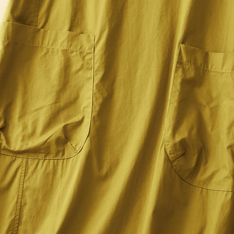 Buddha Stones Summer Plain Crew Neck Simple Short Sleeve Design Midi Dress With Pockets - image 18