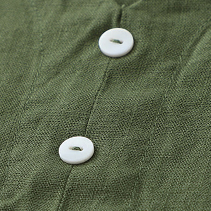 Buddha Stones Daily Casual Pure Color V-Neck Simple Buttons Design Sleeveless Midi Dress - image 14