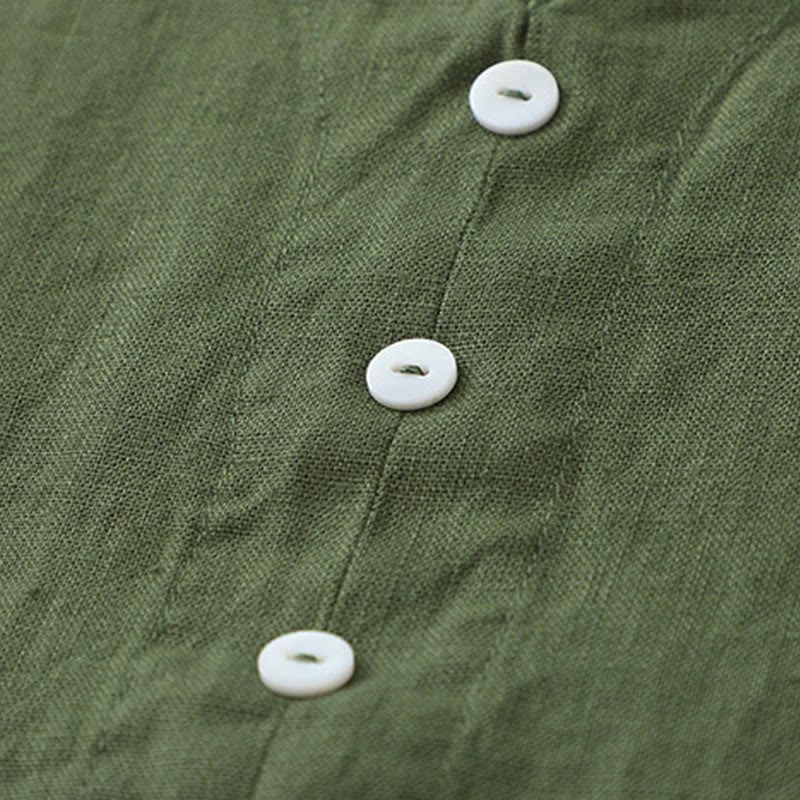 Buddha Stones Daily Casual Pure Color V-Neck Simple Buttons Design Sleeveless Midi Dress - image 13