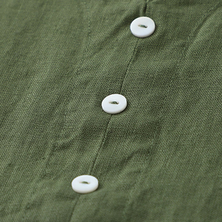 Buddha Stones Daily Casual Pure Color V-Neck Simple Buttons Design Sleeveless Midi Dress - image 13