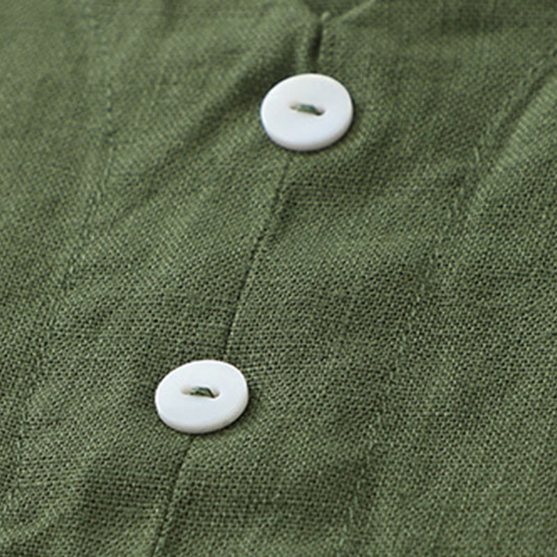 Buddha Stones Daily Casual Pure Color V-Neck Simple Buttons Design Sleeveless Midi Dress - image 14