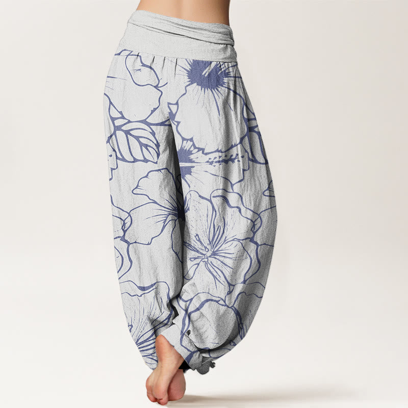 Buddha Stones Morning Glory Flowers Pattern Design Women's Elastic Waist Harem Pants - image 5