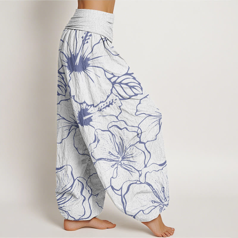 Buddha Stones Morning Glory Flowers Pattern Design Women's Elastic Waist Harem Pants - image 6