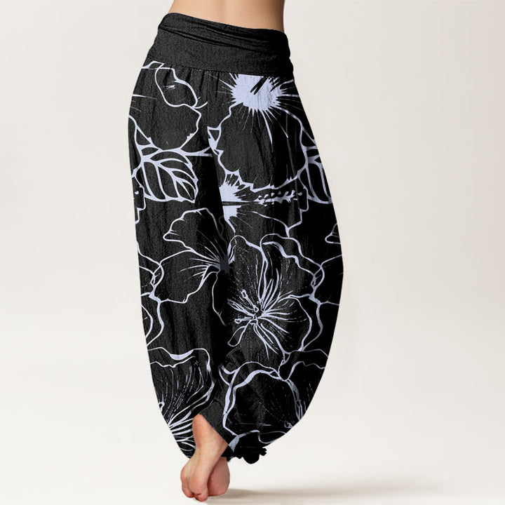 Buddha Stones Morning Glory Flowers Pattern Design Women's Elastic Waist Harem Pants - image 8
