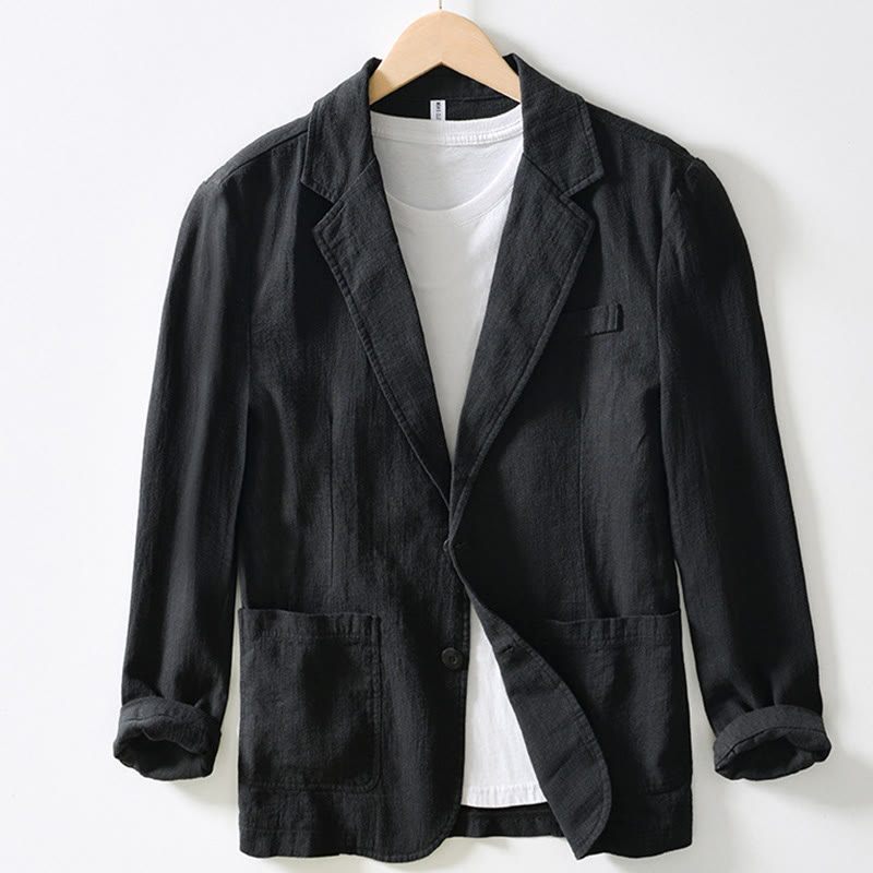 Buddha Stones Long Sleeve Button Placket Design Men's Cotton Linen Jacket Shirt With Pockets - Black - US/UK/AU44，EU54 (4XL) - image 15