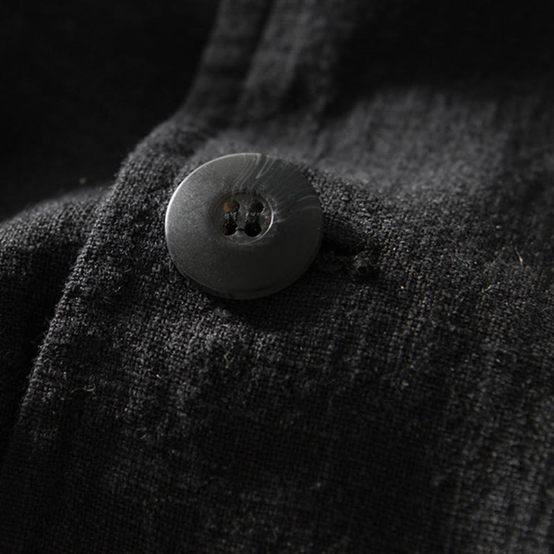 Buddha Stones Long Sleeve Button Placket Design Men's Cotton Linen Jacket Shirt With Pockets - image 19