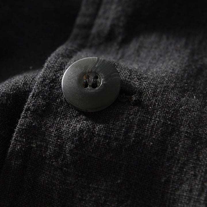 Buddha Stones Long Sleeve Button Placket Design Men's Cotton Linen Jacket Shirt With Pockets - image 19