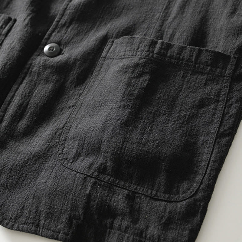 Buddha Stones Long Sleeve Button Placket Design Men's Cotton Linen Jacket Shirt With Pockets - image 18