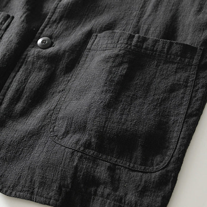 Buddha Stones Long Sleeve Button Placket Design Men's Cotton Linen Jacket Shirt With Pockets - image 18