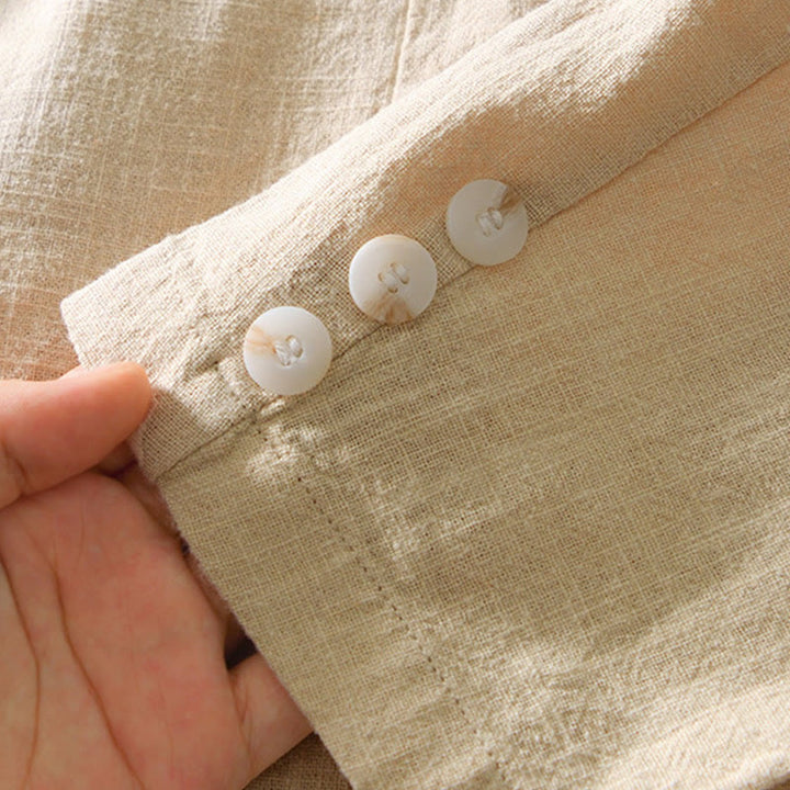 Buddha Stones Long Sleeve Button Placket Design Men's Cotton Linen Jacket Shirt With Pockets - image 14