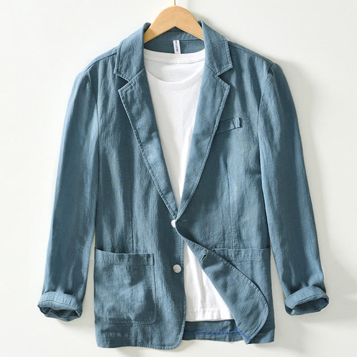 Buddha Stones Long Sleeve Button Placket Design Men's Cotton Linen Jacket Shirt With Pockets - DarkCyan - US/UK/AU44，EU54 (4XL) - image 0