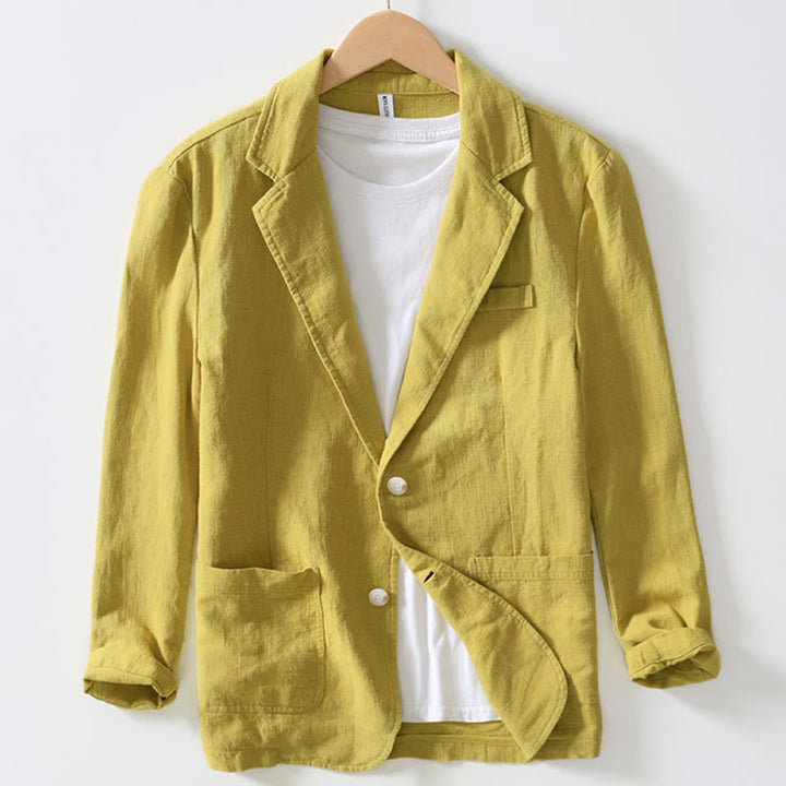 Buddha Stones Long Sleeve Button Placket Design Men's Cotton Linen Jacket Shirt With Pockets - Yellow - US/UK/AU44，EU54 (4XL) - image 21