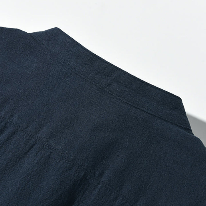 Buddha Stones Color Contrast Half Button Men's Short Sleeve Cotton Linen Shirt With Pocket - image 15