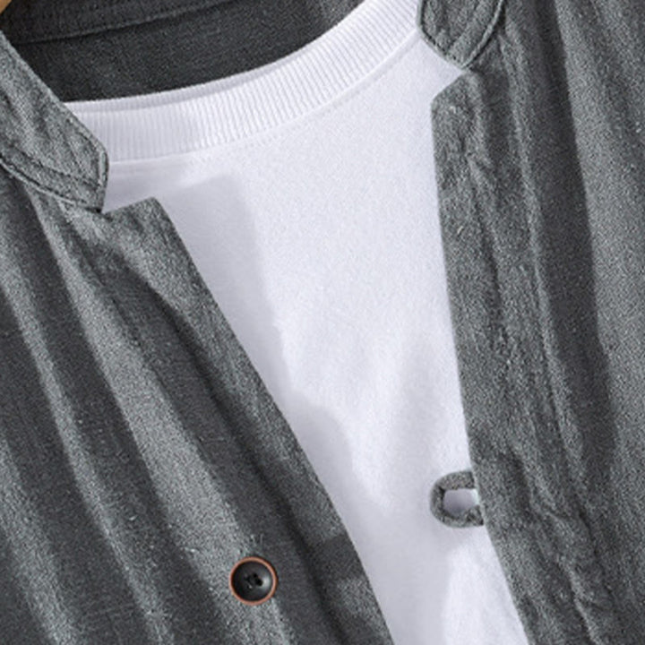 Buddha Stones Spring Daily Simple Buttons Design Stand Collar Men's Long Sleeve Cotton Linen Shirt With Pockets - image 17