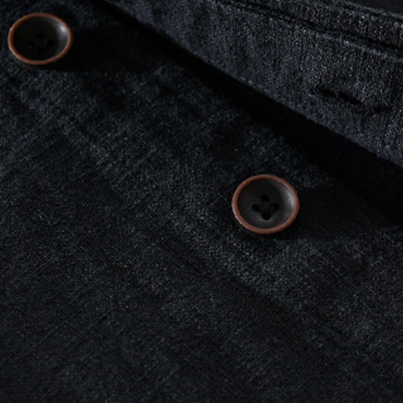 Buddha Stones Spring Daily Simple Buttons Design Stand Collar Men's Long Sleeve Cotton Linen Shirt With Pockets - image 11