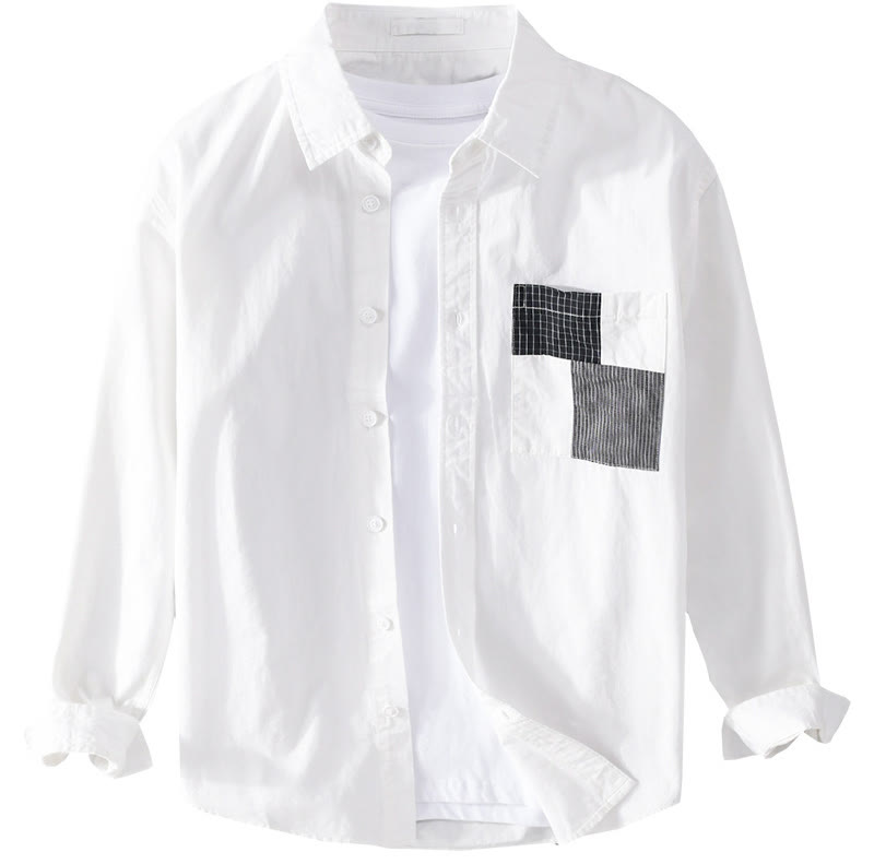 Buddha Stones Spring Daily Line Patchwork Design Lapel Men's Long Sleeve Cotton Linen Shirt With Pockets - image 14