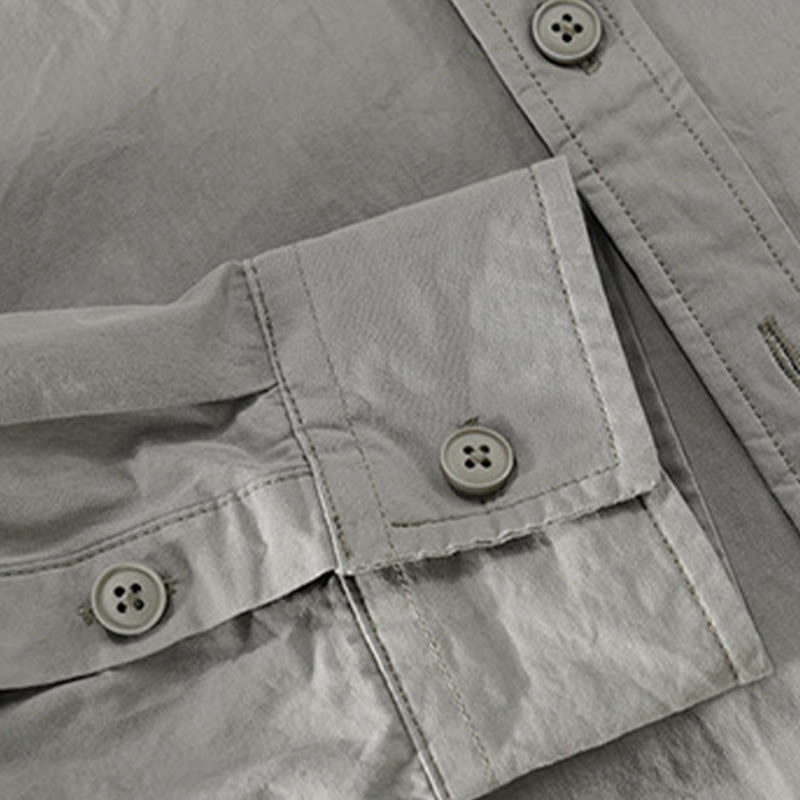 Buddha Stones Spring Daily Line Patchwork Design Lapel Men's Long Sleeve Cotton Linen Shirt With Pockets - image 4
