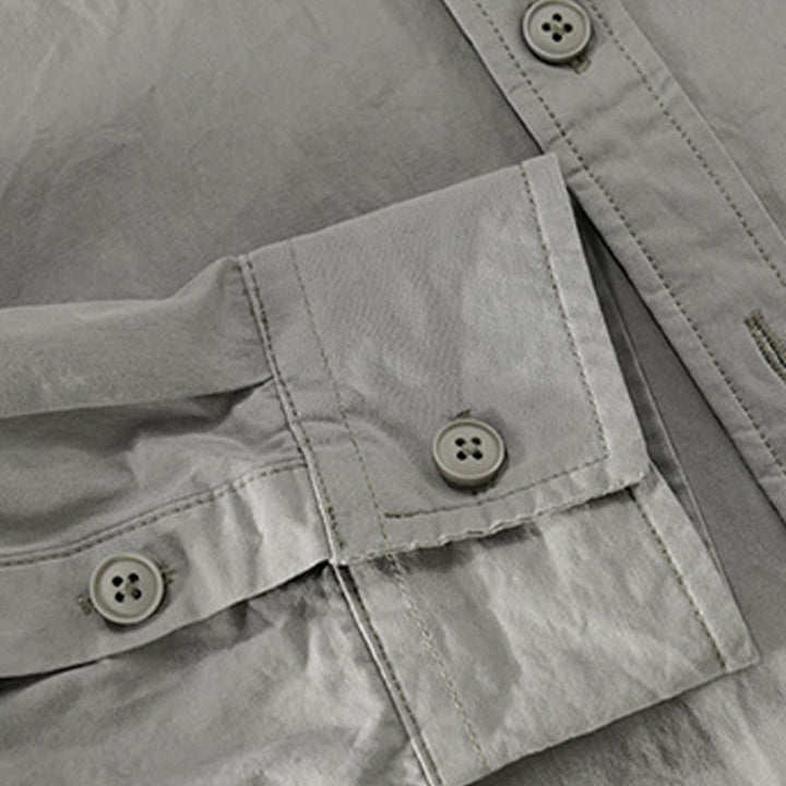 Buddha Stones Spring Daily Line Patchwork Design Lapel Men's Long Sleeve Cotton Linen Shirt With Pockets - image 4