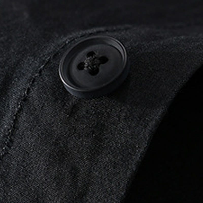 Buddha Stones Spring Daily Line Patchwork Design Lapel Men's Long Sleeve Cotton Linen Shirt With Pockets - image 20