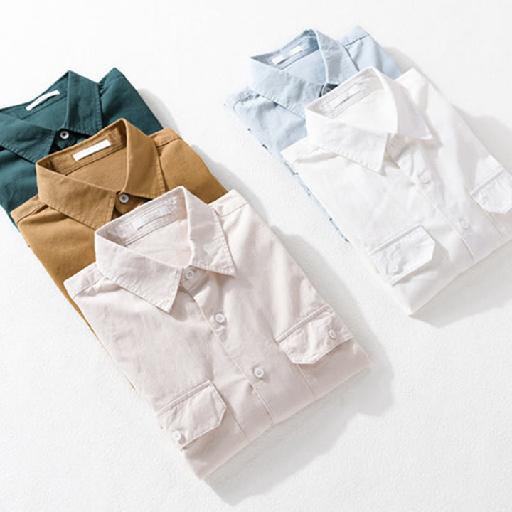 Buddha Stones Daily Pure Color Lapel Men's Short Sleeve Cotton Linen Shirt With Pockets - image 21