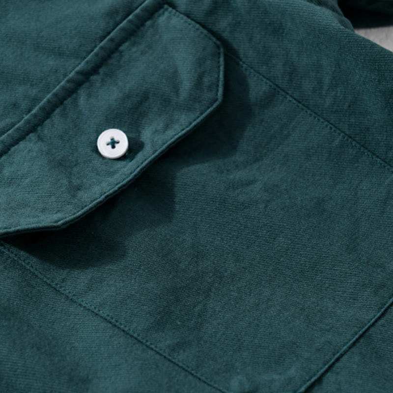 Buddha Stones Daily Pure Color Lapel Men's Short Sleeve Cotton Linen Shirt With Pockets - image 10