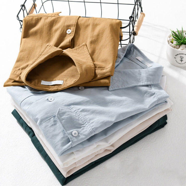 Buddha Stones Daily Pure Color Lapel Men's Short Sleeve Cotton Linen Shirt With Pockets - image 18