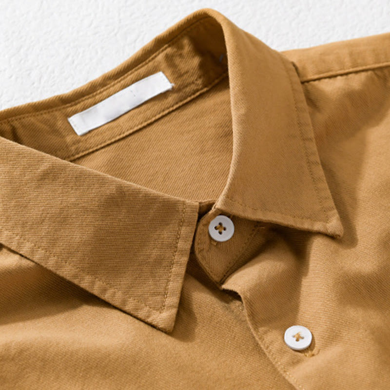 Buddha Stones Daily Pure Color Lapel Men's Short Sleeve Cotton Linen Shirt With Pockets - image 14