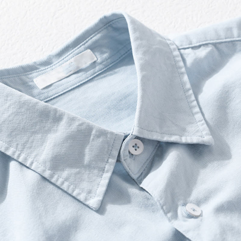 Buddha Stones Daily Pure Color Lapel Men's Short Sleeve Cotton Linen Shirt With Pockets - image 4