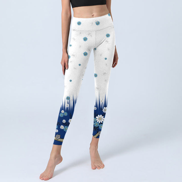 Buddha Stones White Flowers Grass Leaves Pattern Print Gym Leggings Women's Yoga Pants - image 5