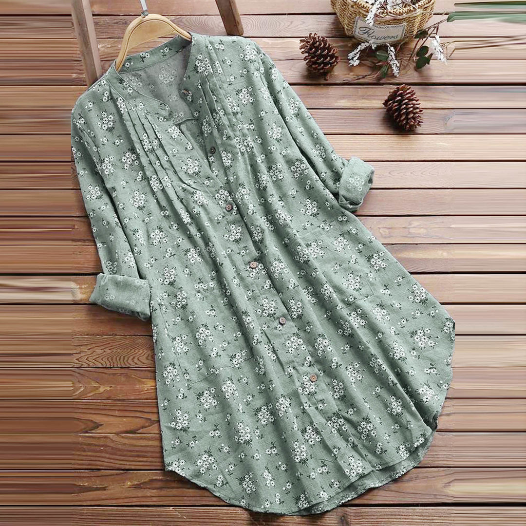 Buddha Stones Florals Buttons Long Sleeve Cotton Women's Shirt - LightSeaGreen - US8-10，UK/AU12-14，EU40-42 (2XL) - image 1