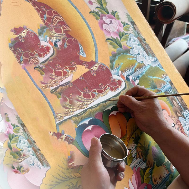 Buddha Stones Tibetan Thangka Painting Yellow God of Wealth Green Tara Avalokitesvara Handmade Decoration Blind Box(Random Style) - image 24