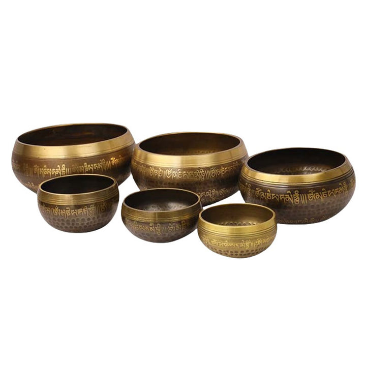 Buddha Stones Handcrafted Singing Bowl Scripture Pattern for Healing and Meditation Sound Bowl Set - image 14