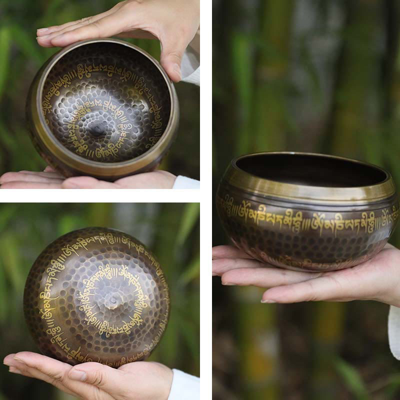 Buddha Stones Handcrafted Singing Bowl Scripture Pattern for Healing and Meditation Sound Bowl Set - image 6