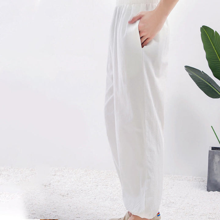 Buddha Stones Summer Solid Color Unisex Elastic Waist Tai Chi Qigong Practice Pants With Pockets - image 6