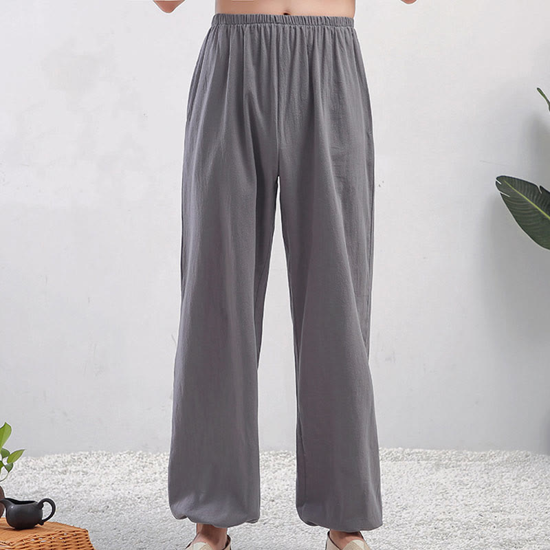 Buddha Stones Summer Solid Color Unisex Elastic Waist Tai Chi Qigong Practice Pants With Pockets - Gray Male - 3XL-FIT FOR US/UK/AU/EU-2XL - image 1