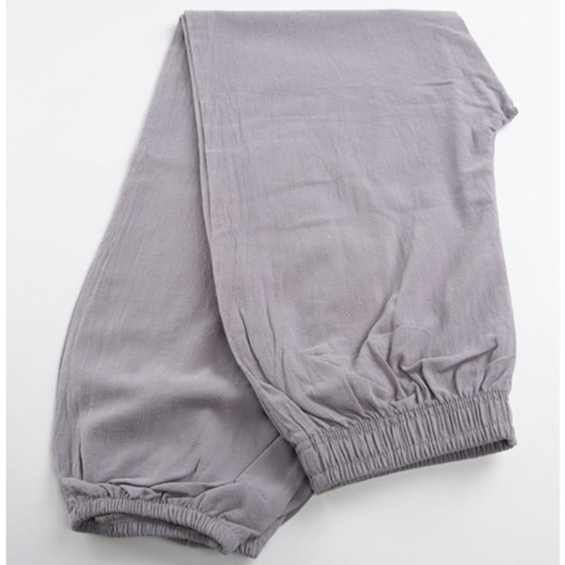 Buddha Stones Summer Solid Color Unisex Elastic Waist Tai Chi Qigong Practice Pants With Pockets - image 3