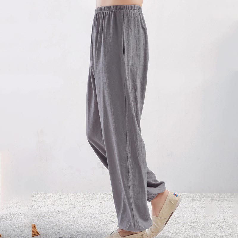 Buddha Stones Summer Solid Color Unisex Elastic Waist Tai Chi Qigong Practice Pants With Pockets - Gray Female - 3XL-FIT FOR US/UK/AU/EU-2XL - image 2