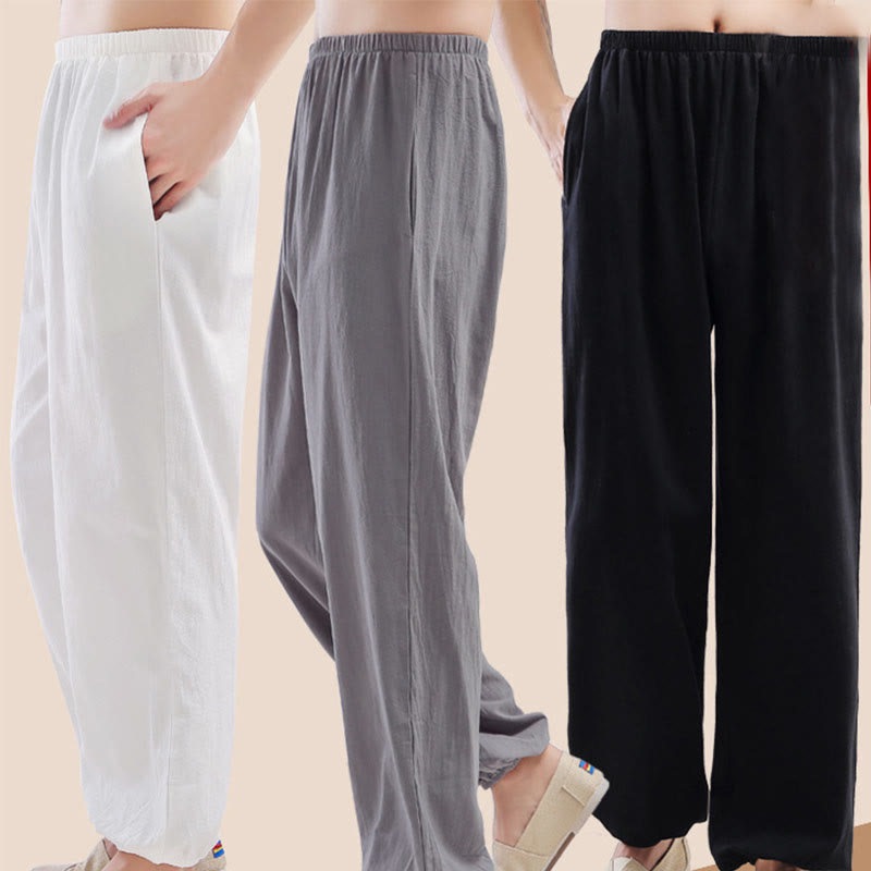Buddha Stones Summer Solid Color Unisex Elastic Waist Tai Chi Qigong Practice Pants With Pockets - image 14