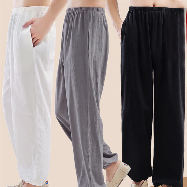 Buddha Stones Summer Solid Color Unisex Elastic Waist Tai Chi Qigong Practice Pants With Pockets - image 14