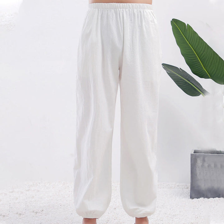 Buddha Stones Summer Solid Color Unisex Elastic Waist Tai Chi Qigong Practice Pants With Pockets - image 5