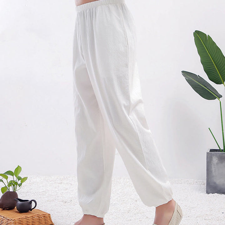 Buddha Stones Summer Solid Color Unisex Elastic Waist Tai Chi Qigong Practice Pants With Pockets - White Female - 3XL-FIT FOR US/UK/AU/EU-2XL - image 4