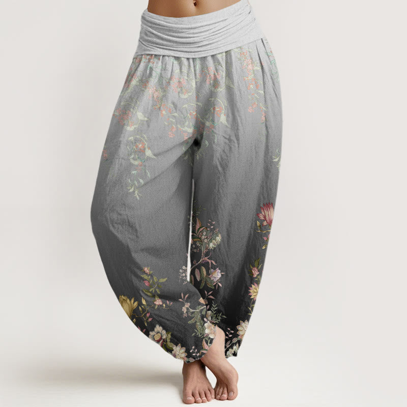 Buddha Stones Casual Gradient Delicate Floral Leaf Pattern Women's Elastic Waist Harem Pants - LightSlateGray - US22，UK/AU26，EU54 (6XL) - image 4