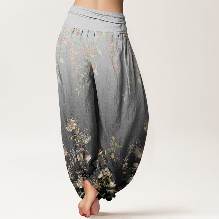 Buddha Stones Casual Gradient Delicate Floral Leaf Pattern Women's Elastic Waist Harem Pants - image 6