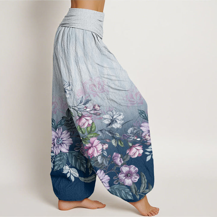 Buddha Stones Cotton Casual Gradient Petals Leaves Pattern Women's Elastic Waist Harem Pants - image 5