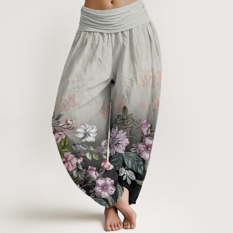 Buddha Stones Cotton Casual Gradient Petals Leaves Pattern Women's Elastic Waist Harem Pants - DarkGray - US22，UK/AU26，EU54 (6XL) - image 7