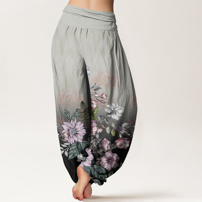 Buddha Stones Casual Gradient Petals Leaves Pattern Women's Elastic Waist Harem Pants - image 9